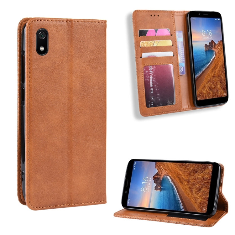 Magnetic Buckle Retro Crazy Horse Texture Horizontal Flip Leather Case for Xiaomi Redmi 7A, with Holder & Card Slots & Photo Frame