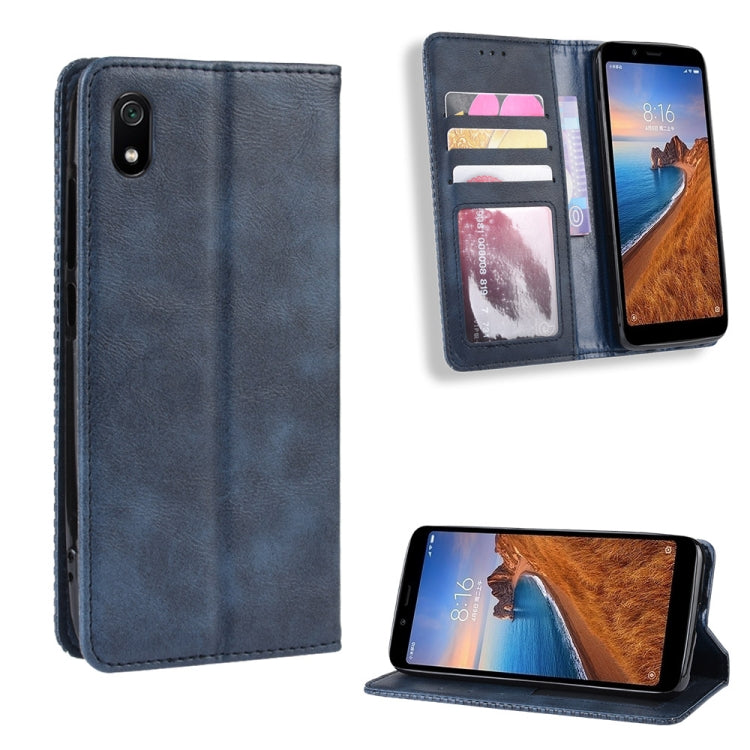 Magnetic Buckle Retro Crazy Horse Texture Horizontal Flip Leather Case for Xiaomi Redmi 7A, with Holder & Card Slots & Photo Frame