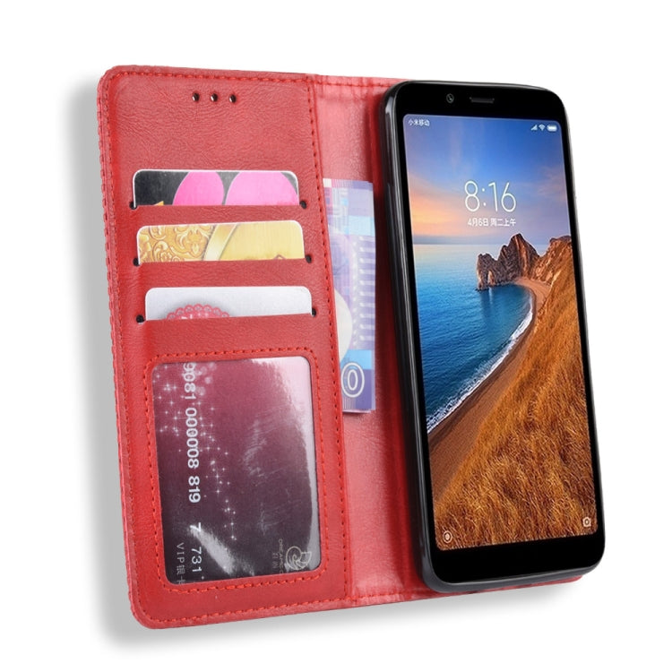 Magnetic Buckle Retro Crazy Horse Texture Horizontal Flip Leather Case for Xiaomi Redmi 7A, with Holder & Card Slots & Photo Frame