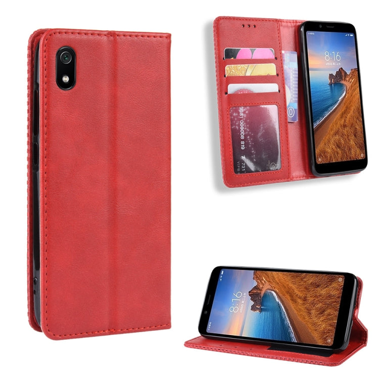 Magnetic Buckle Retro Crazy Horse Texture Horizontal Flip Leather Case for Xiaomi Redmi 7A, with Holder & Card Slots & Photo Frame