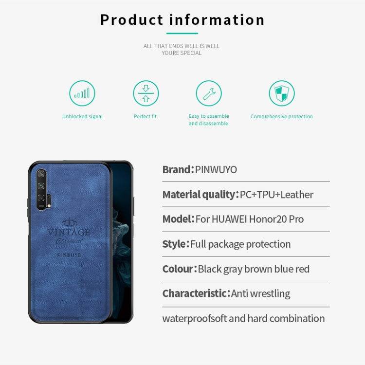 PINWUYO Shockproof Waterproof Full Coverage PC + TPU + Skin Protective Case for Huawei Honor 20 Pro