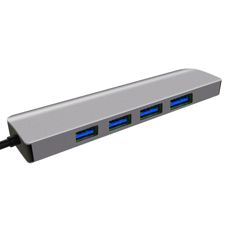 USB Type-c to 4 Ports USB3.0 HUB Extension Dock with PD Charging(Titanium empty grey)