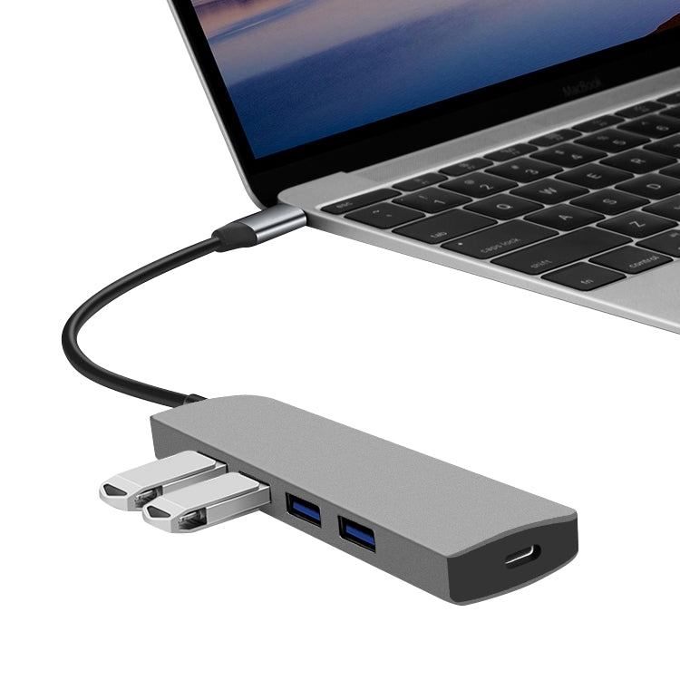 USB Type-c to 4 Ports USB3.0 HUB Extension Dock with PD Charging(Titanium empty grey)