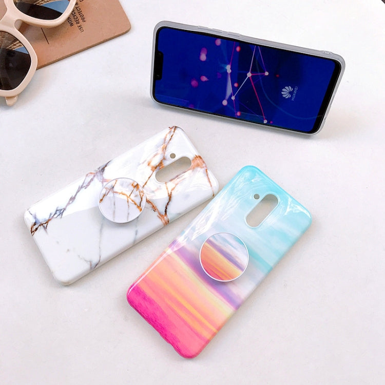 Glossy Marble Folding Bracket Anti-drop TPU Case for Huawei Mate 20 Lite