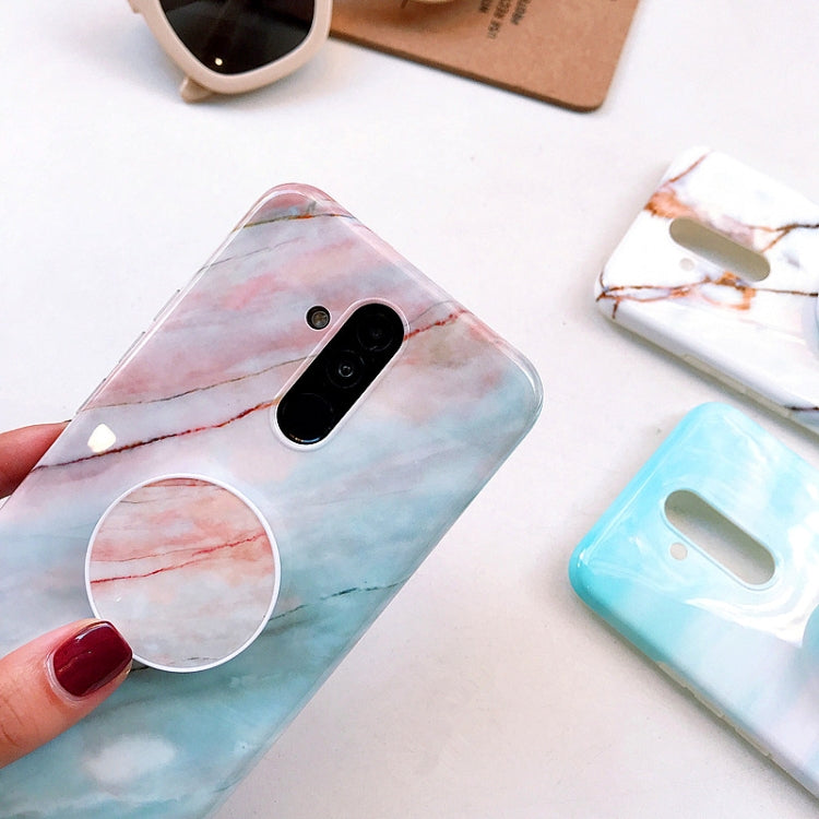 Glossy Marble Folding Bracket Anti-drop TPU Case for Huawei Mate 20 Lite