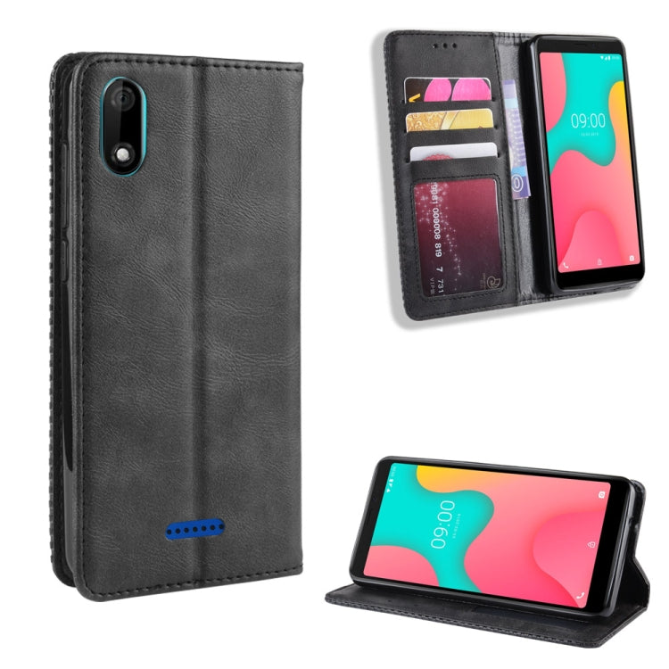 Magnetic Buckle Retro Crazy Horse Texture Horizontal Flip Leather Case for Wiko Y60, with Holder & Card Slots & Photo Frame