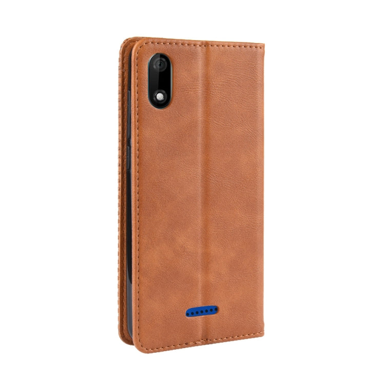 Magnetic Buckle Retro Crazy Horse Texture Horizontal Flip Leather Case for Wiko Y60, with Holder & Card Slots & Photo Frame