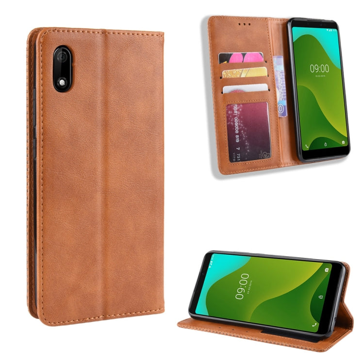 Magnetic Buckle Retro Crazy Horse Texture Horizontal Flip Leather Case for Wiko Jerry 4, with Holder & Card Slots & Photo Frame