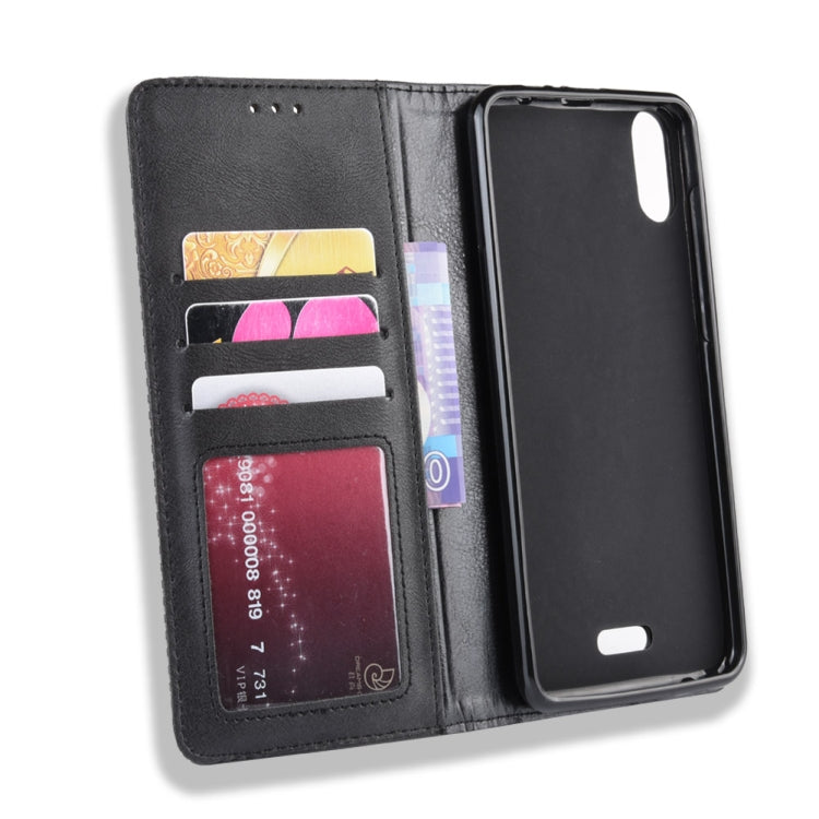 Magnetic Buckle Retro Crazy Horse Texture Horizontal Flip Leather Case for Wiko Y80, with Holder & Card Slots & Photo Frame