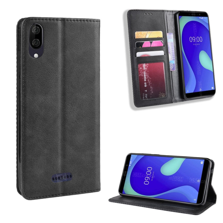 Magnetic Buckle Retro Crazy Horse Texture Horizontal Flip Leather Case for Wiko Y80, with Holder & Card Slots & Photo Frame