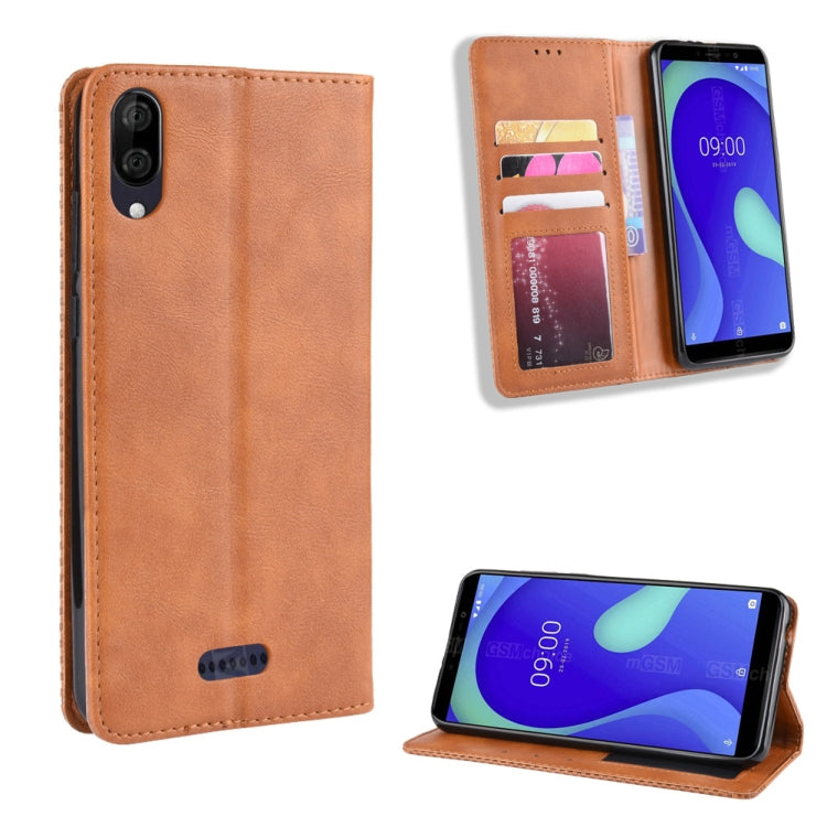 Magnetic Buckle Retro Crazy Horse Texture Horizontal Flip Leather Case for Wiko Y80, with Holder & Card Slots & Photo Frame