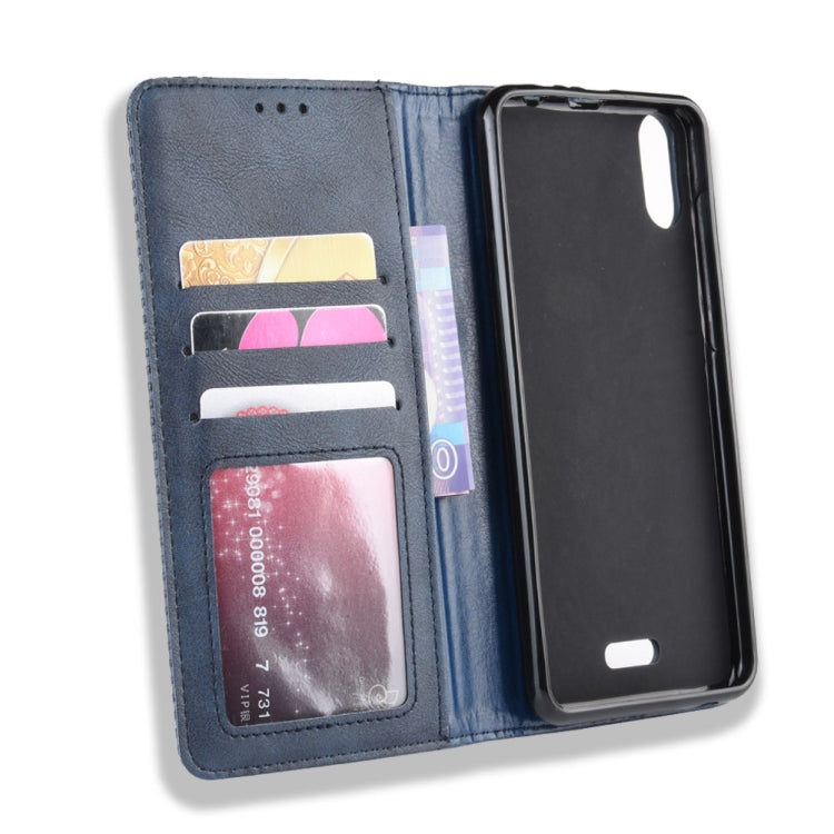 Magnetic Buckle Retro Crazy Horse Texture Horizontal Flip Leather Case for Wiko Y80, with Holder & Card Slots & Photo Frame