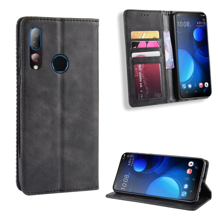 Magnetic Buckle Retro Crazy Horse Texture Horizontal Flip Leather Case for HTC Desire 19+(Desire 19 Plus) , with Holder & Card Slots & Photo Frame