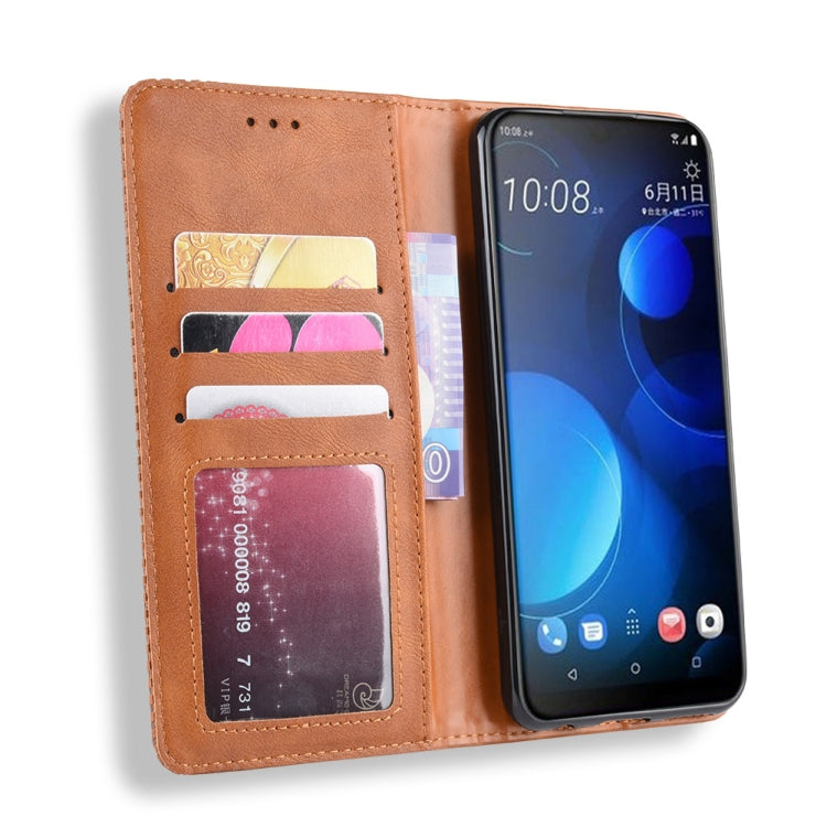 Magnetic Buckle Retro Crazy Horse Texture Horizontal Flip Leather Case for HTC Desire 19+(Desire 19 Plus) , with Holder & Card Slots & Photo Frame