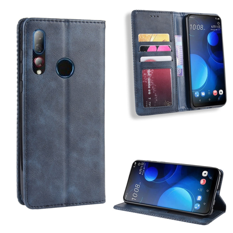 Magnetic Buckle Retro Crazy Horse Texture Horizontal Flip Leather Case for HTC Desire 19+(Desire 19 Plus) , with Holder & Card Slots & Photo Frame