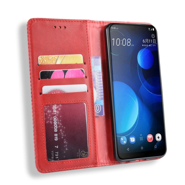 Magnetic Buckle Retro Crazy Horse Texture Horizontal Flip Leather Case for HTC Desire 19+(Desire 19 Plus) , with Holder & Card Slots & Photo Frame