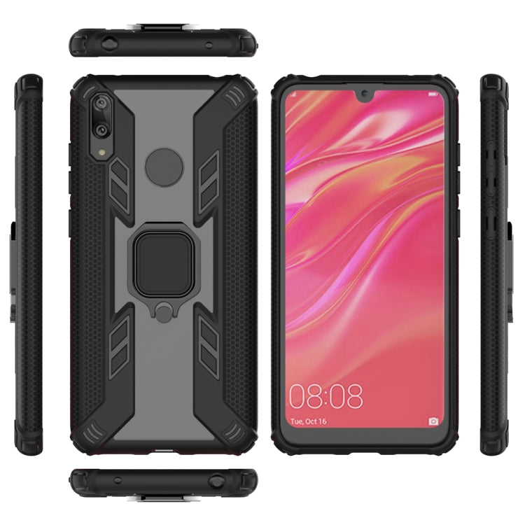 Iron Warrior Shockproof PC + TPU Protective Case for Huawei Y7 2019, with Ring Holder(Black)
