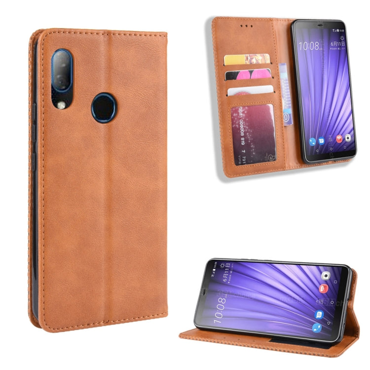 Magnetic Buckle Retro Crazy Horse Texture Horizontal Flip Leather Case for HTC U19E , with Holder & Card Slots & Photo Frame