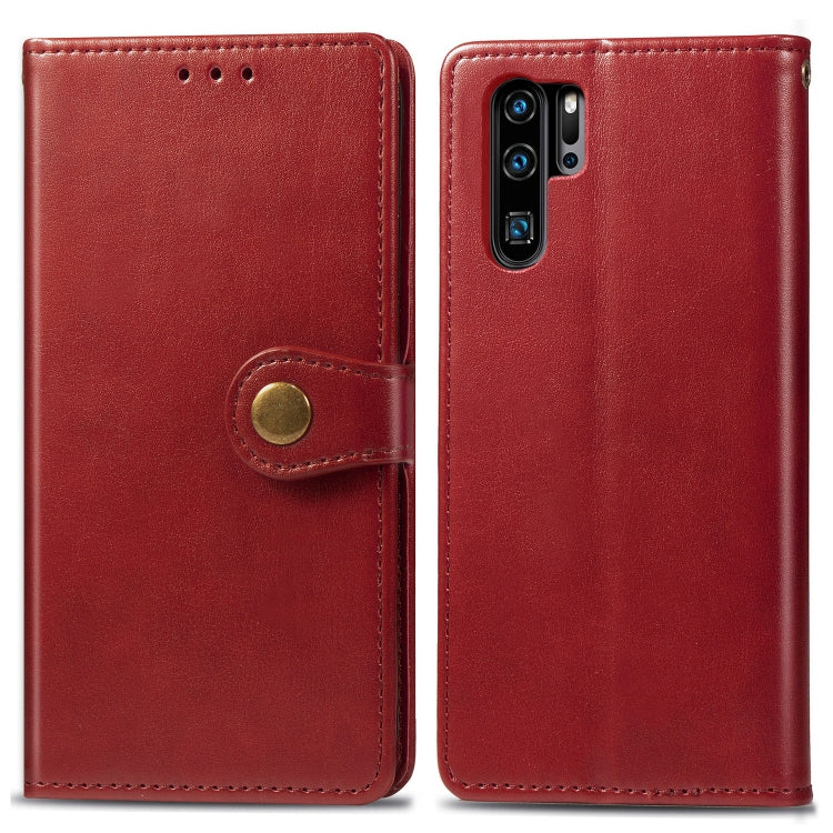 Retro Solid Color Leather Buckle Mobile Phone Protection Leather Case with Photo Frame & Card Slot & Wallet & Bracket Function for Huawei P30 Pro