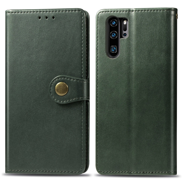 Retro Solid Color Leather Buckle Mobile Phone Protection Leather Case with Photo Frame & Card Slot & Wallet & Bracket Function for Huawei P30 Pro
