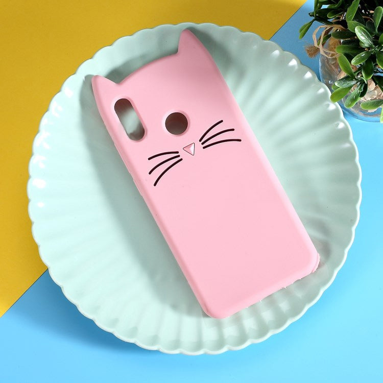 Lovely 3D Moustache Cat Soft Silicone Back Case for Huawei Honor 10 Lite / P Smart (2019)