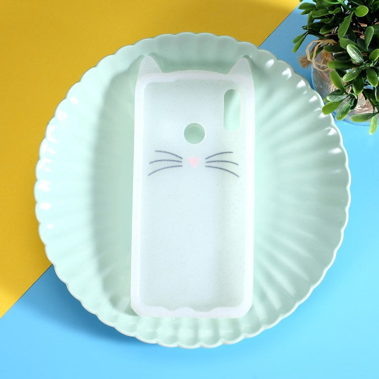 Lovely 3D Moustache Cat Soft Silicone Back Case for Huawei Honor 10 Lite / P Smart (2019)