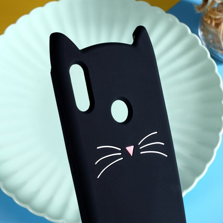 Lovely 3D Moustache Cat Soft Silicone Back Case for Huawei Y7 2019