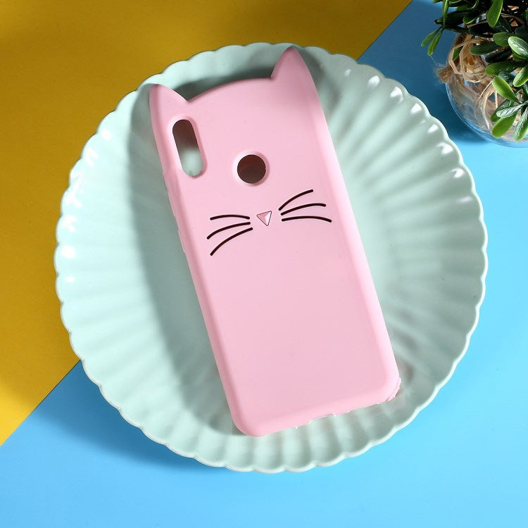 Lovely 3D Moustache Cat Soft Silicone Back Case for Huawei Y7 2019