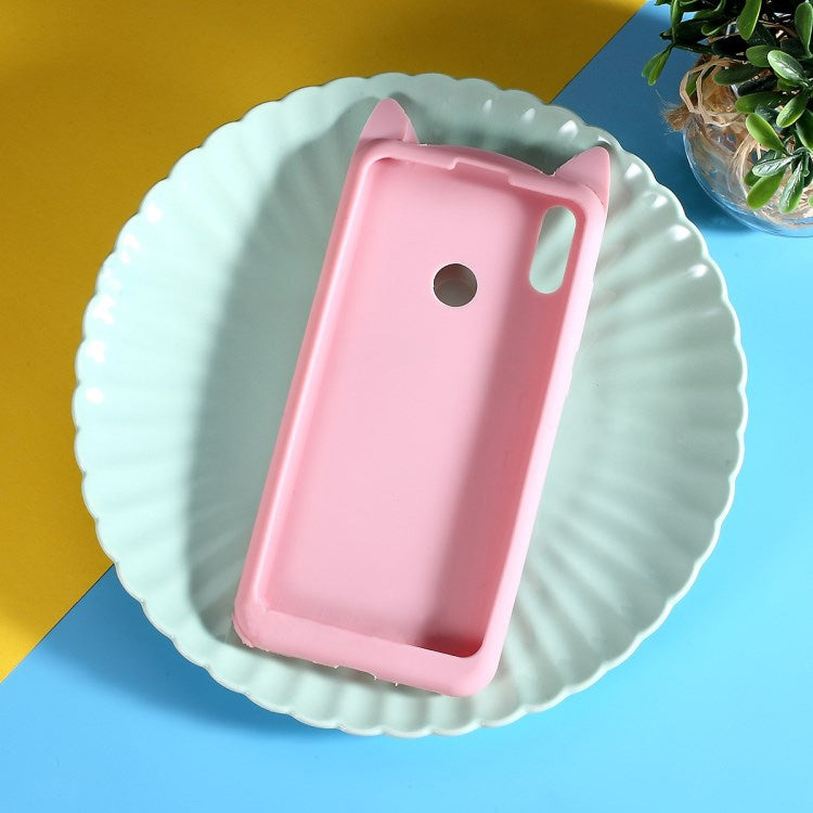 Lovely 3D Moustache Cat Soft Silicone Back Case for Huawei Y7 2019