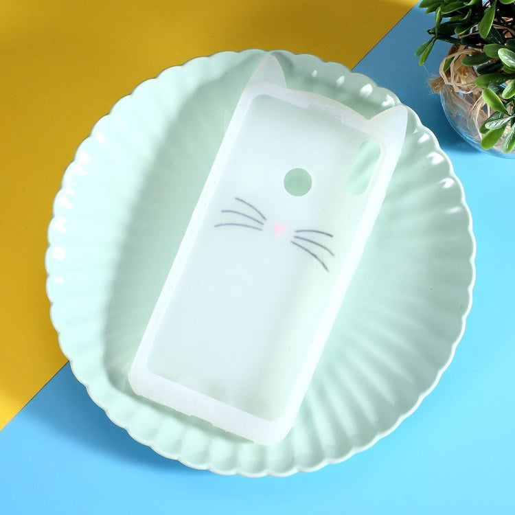 Lovely 3D Moustache Cat Soft Silicone Back Case for Huawei Y7 2019