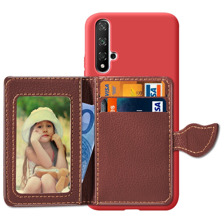 Litchi Pattern Card Bag Wallet Bracket + TPU Phone Case with Card Slot Wallet Bracket Function For Huawei Honor 20