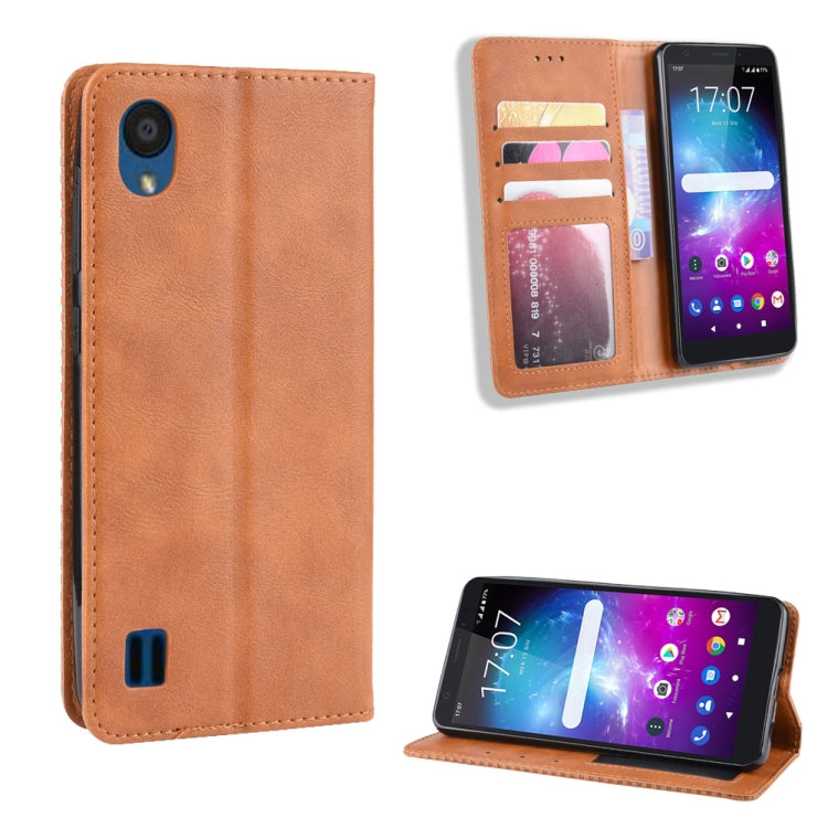 Magnetic Buckle Retro Crazy Horse Texture Horizontal Flip Leather Case for ZTE Blade A5 (2019) , with Holder & Card Slots & Photo Frame