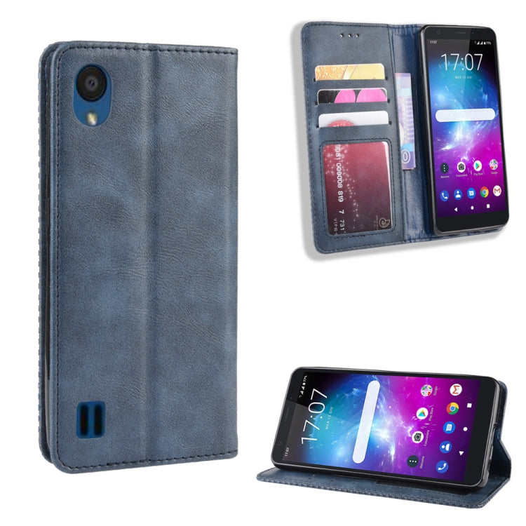 Magnetic Buckle Retro Crazy Horse Texture Horizontal Flip Leather Case for ZTE Blade A5 (2019) , with Holder & Card Slots & Photo Frame