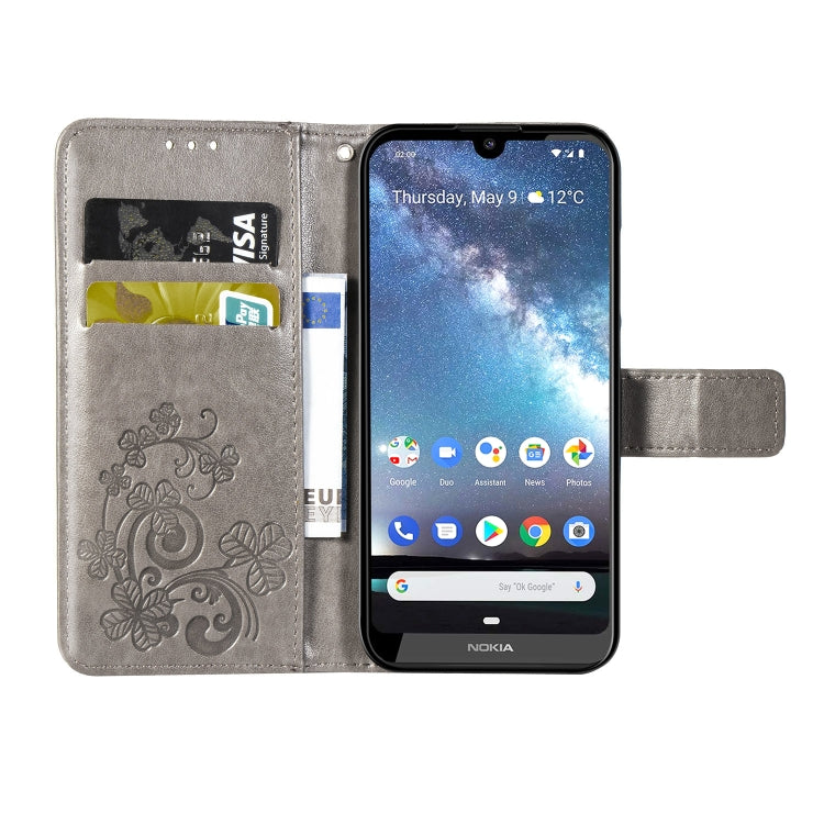 Four-leaf Clasp Embossed Buckle Mobile Phone Protection Leather Case with Lanyard & Card Slot & Wallet & Bracket Function for Nokia 2.2
