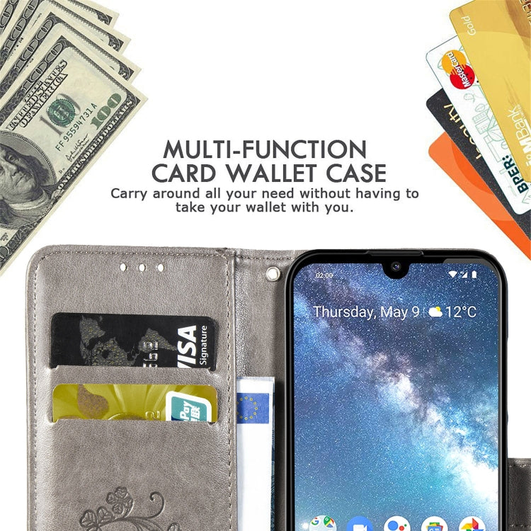 Four-leaf Clasp Embossed Buckle Mobile Phone Protection Leather Case with Lanyard & Card Slot & Wallet & Bracket Function for Nokia 2.2