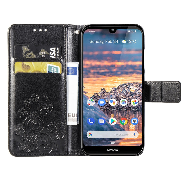 Four-leaf Clasp Embossed Buckle Mobile Phone Protection Leather Case with Lanyard & Card Slot & Wallet & Bracket Function for Nokia 4.4