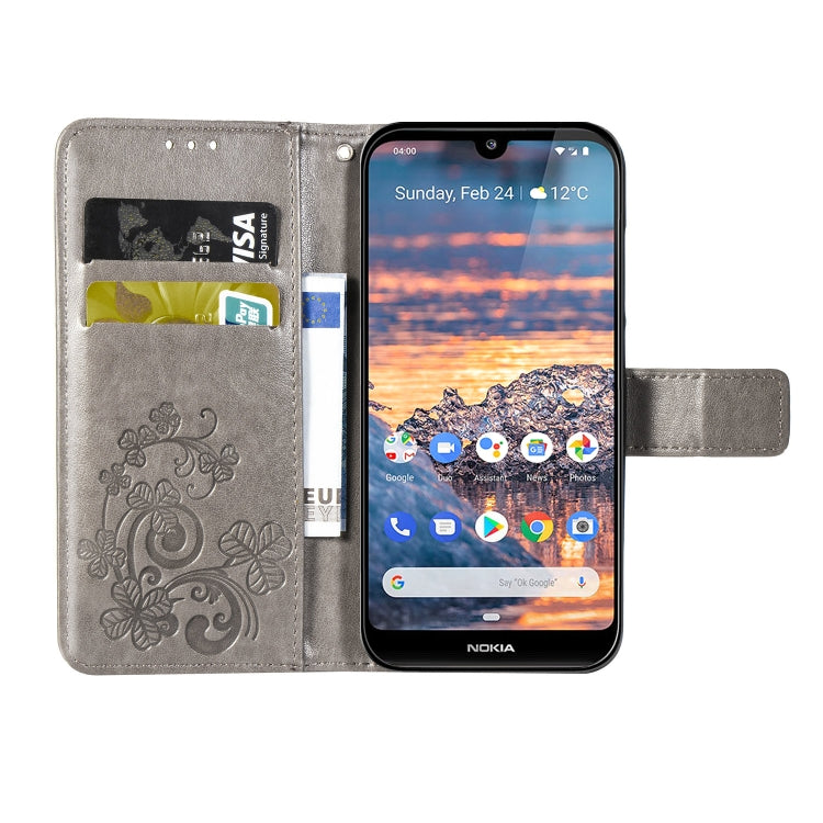 Four-leaf Clasp Embossed Buckle Mobile Phone Protection Leather Case with Lanyard & Card Slot & Wallet & Bracket Function for Nokia 4.4