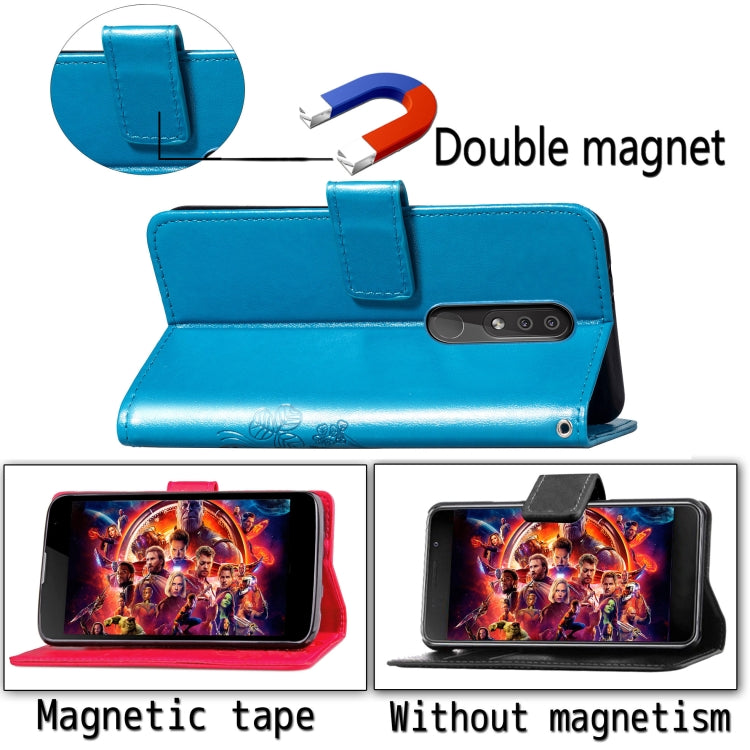 Four-leaf Clasp Embossed Buckle Mobile Phone Protection Leather Case with Lanyard & Card Slot & Wallet & Bracket Function for Nokia 4.4