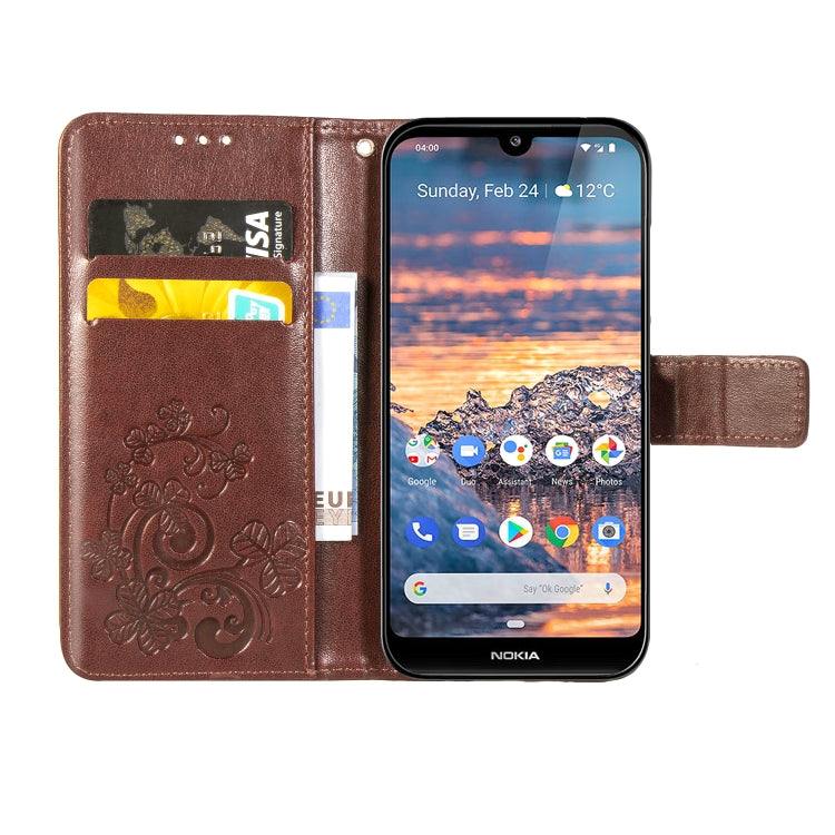 Four-leaf Clasp Embossed Buckle Mobile Phone Protection Leather Case with Lanyard & Card Slot & Wallet & Bracket Function for Nokia 4.4