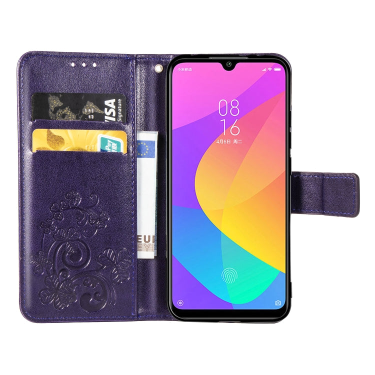 Four-leaf Clasp Embossed Buckle Mobile Phone Protection Leather Case with Lanyard & Card Slot & Wallet & Bracket Function for Xiaomi CC9e