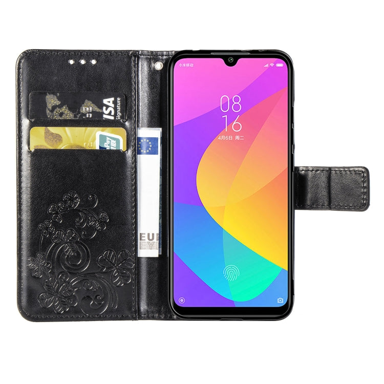 Four-leaf Clasp Embossed Buckle Mobile Phone Protection Leather Case with Lanyard & Card Slot & Wallet & Bracket Function for Xiaomi CC9