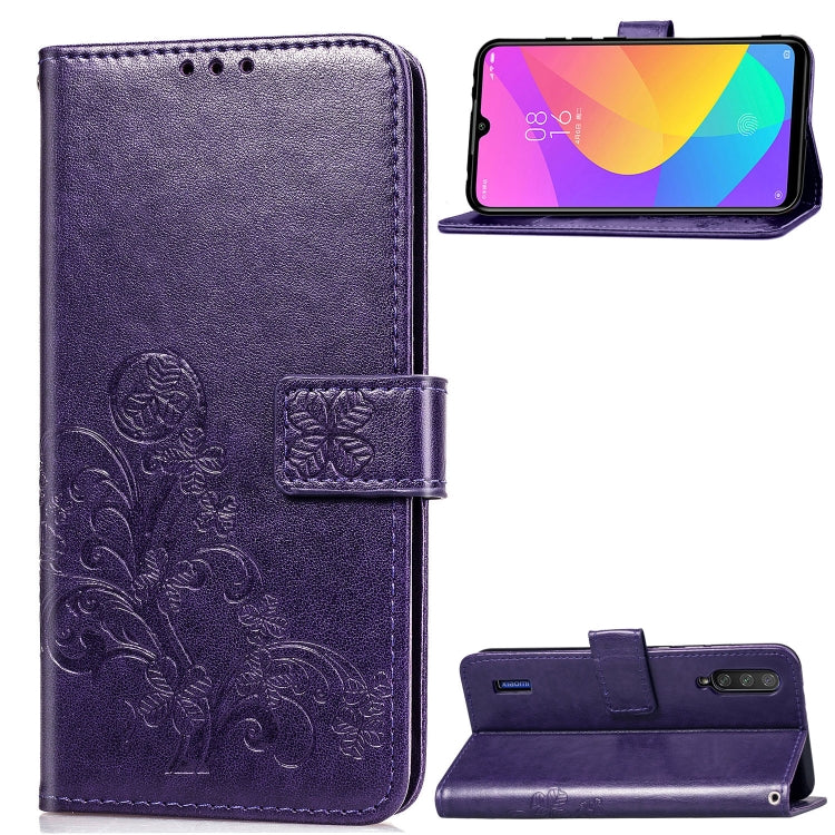 Four-leaf Clasp Embossed Buckle Mobile Phone Protection Leather Case with Lanyard & Card Slot & Wallet & Bracket Function for Xiaomi CC9