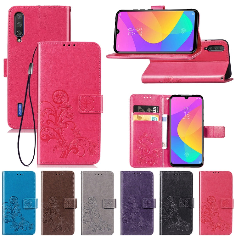 Four-leaf Clasp Embossed Buckle Mobile Phone Protection Leather Case with Lanyard & Card Slot & Wallet & Bracket Function for Xiaomi CC9