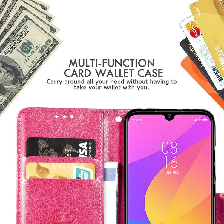 Four-leaf Clasp Embossed Buckle Mobile Phone Protection Leather Case with Lanyard & Card Slot & Wallet & Bracket Function for Xiaomi CC9