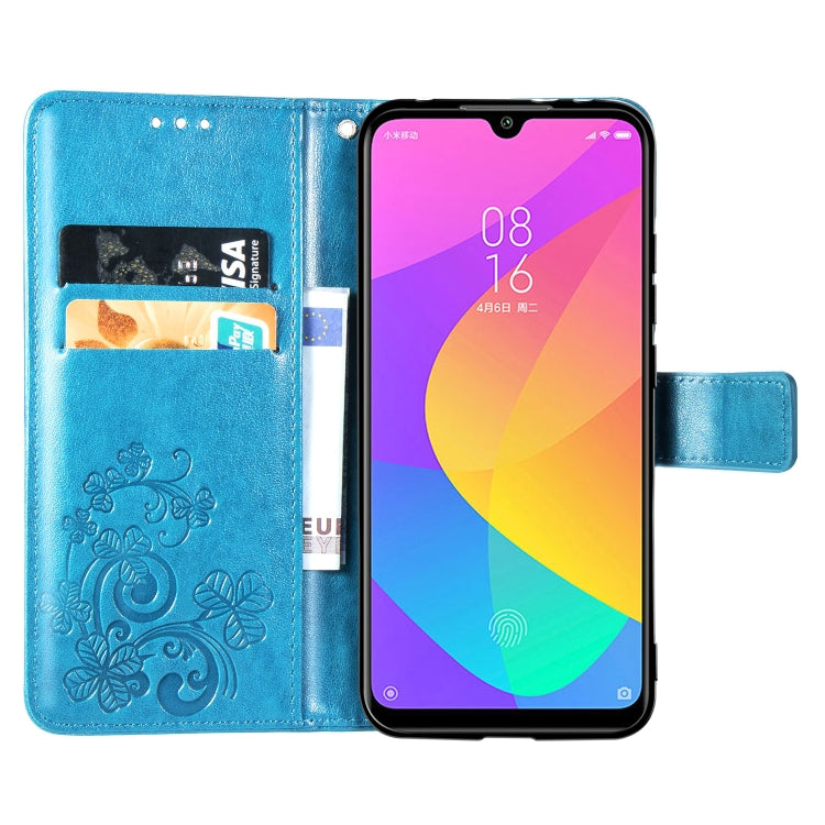 Four-leaf Clasp Embossed Buckle Mobile Phone Protection Leather Case with Lanyard & Card Slot & Wallet & Bracket Function for Xiaomi CC9