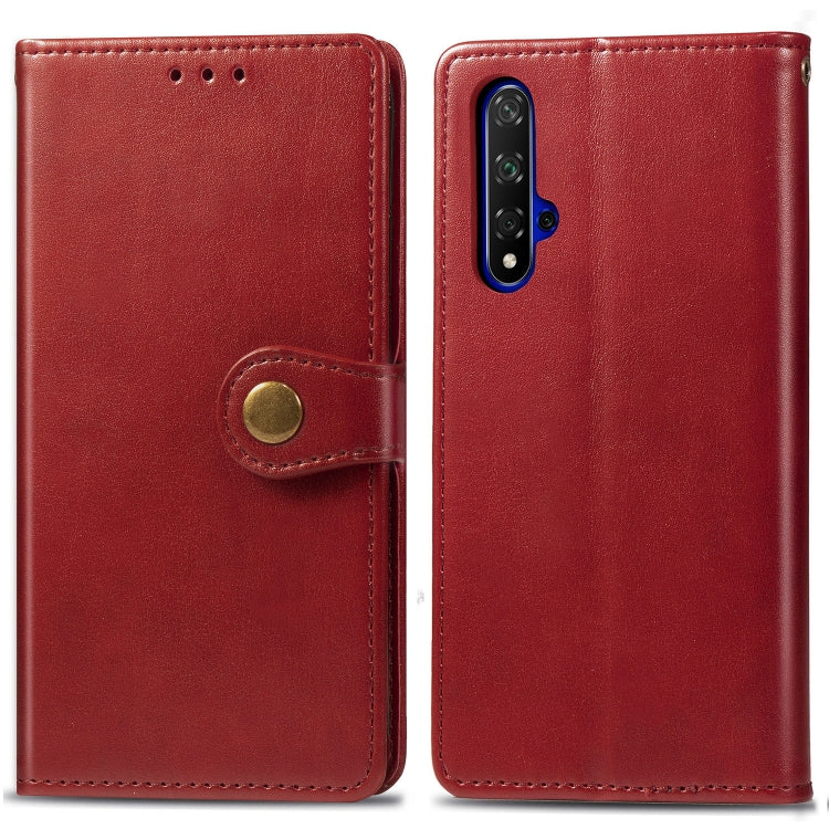 Retro Solid Color Leather Buckle Mobile Phone Protection Leather Case with Lanyard & Photo Frame & Card Slot & Wallet & Bracket Function for Huawei Honor 20