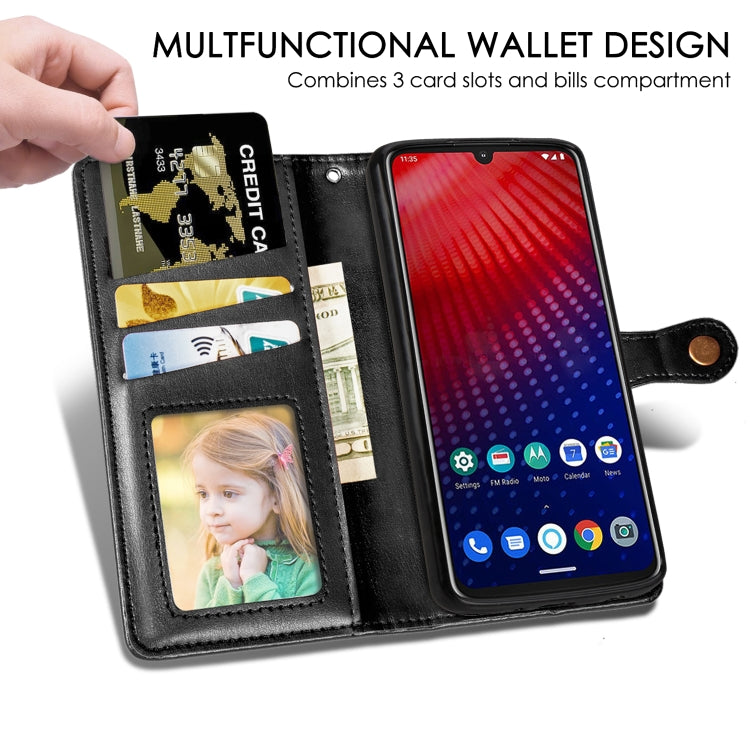 Retro Solid Color Leather Buckle Mobile Phone Protection Leather Case with Lanyard & Photo Frame & Card Slot & Wallet & Bracket Function for MOTO Z4