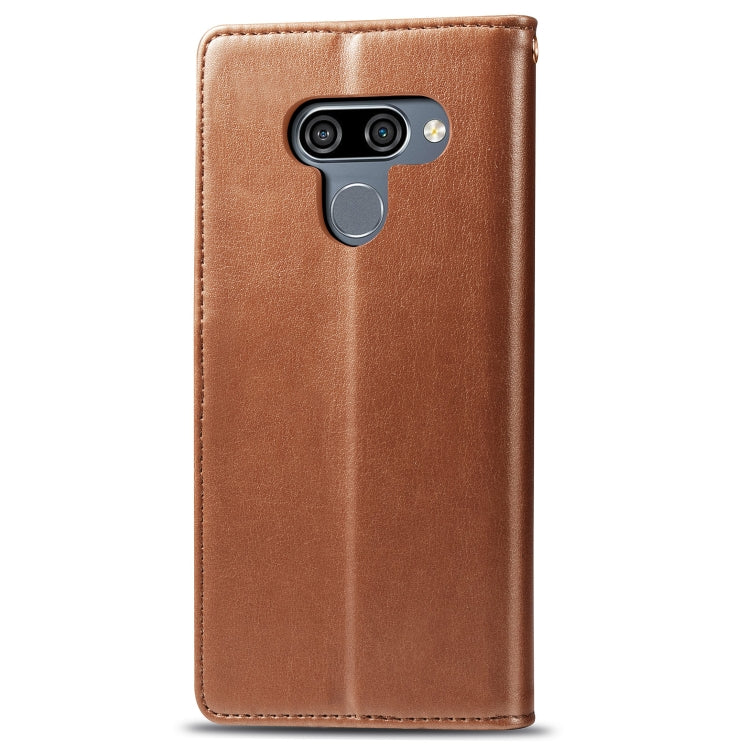 Retro Solid Color Leather Buckle Mobile Phone Protection Leather Case with Lanyard & Photo Frame & Card Slot & Wallet & Bracket Function for LG K50