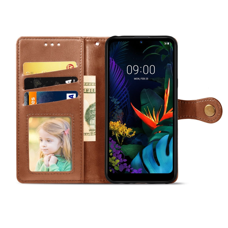 Retro Solid Color Leather Buckle Mobile Phone Protection Leather Case with Lanyard & Photo Frame & Card Slot & Wallet & Bracket Function for LG K50