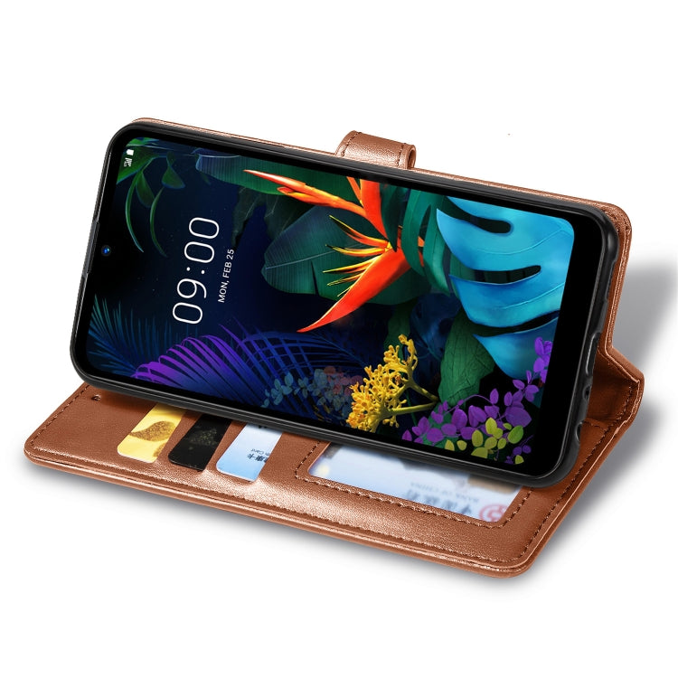 Retro Solid Color Leather Buckle Mobile Phone Protection Leather Case with Lanyard & Photo Frame & Card Slot & Wallet & Bracket Function for LG K50